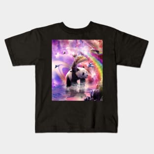 Rainbow Laser Space Cat On Panda Eating Taco Kids T-Shirt